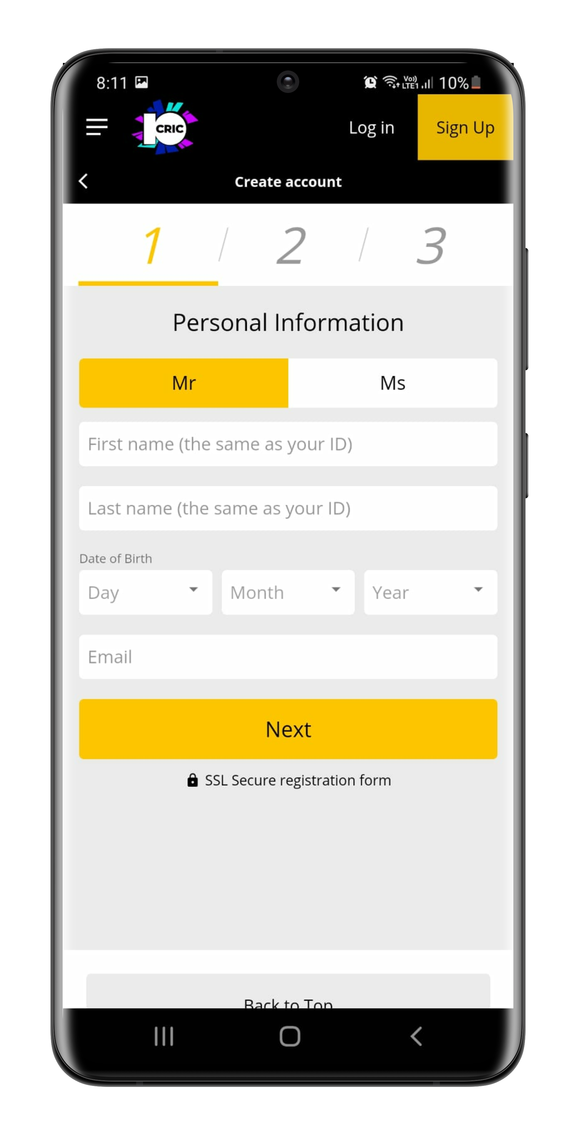 10 Cric App Registration 1
