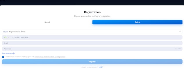 1win quick registration
