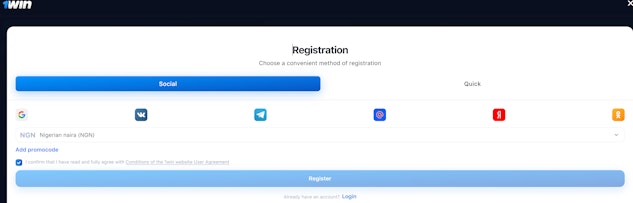 1win social media sign up