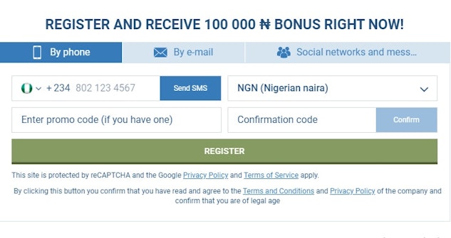 1x Bet Nigeria Registration