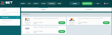22 Bet Bank Cards Deposits