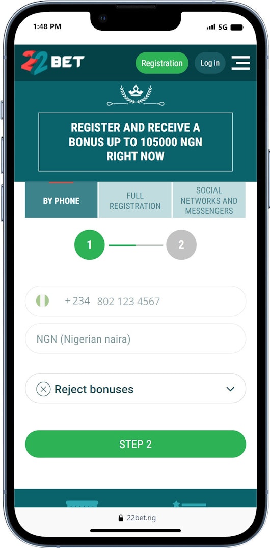 22bet registration process 1