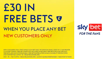 Screenshot of Sky Bet's sign up offer