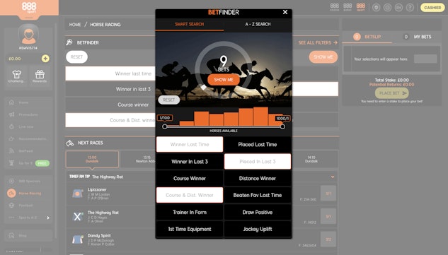 888 Sport Horse Racing Bet Finder