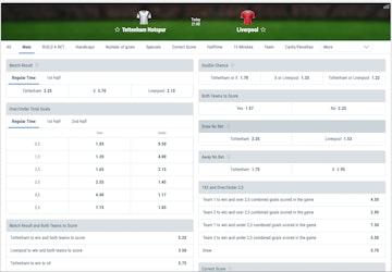 Bet on Liverpool vs Tottenham