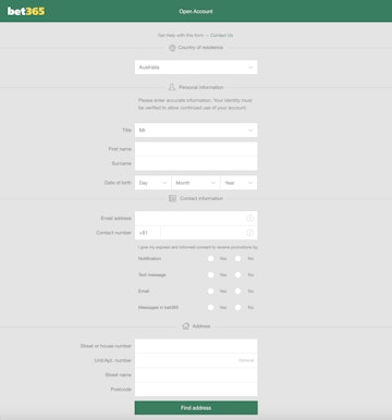Bet365 Australia Sign Up 1
