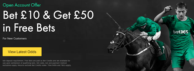 Screenshot of Bet365 Bet 10 Get 50 Offer banner
