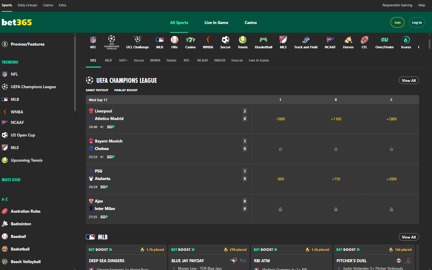 Bet365 Desktop Homepage