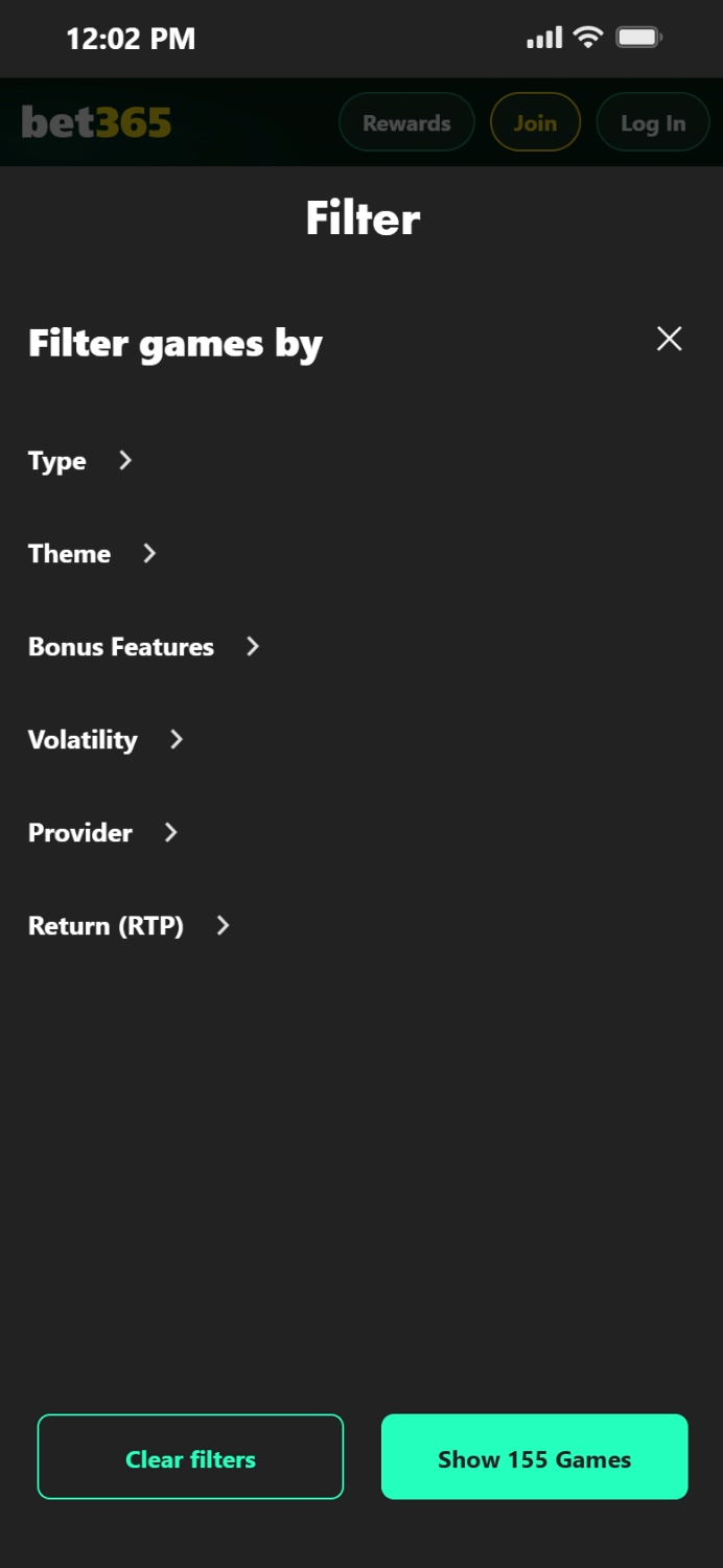 Bet365 search filters 10 13 26