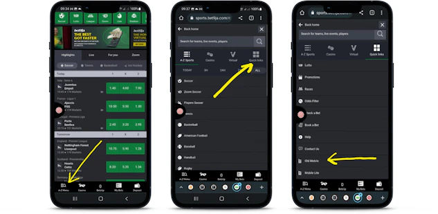 Bet9ja Old Mobile Navigation