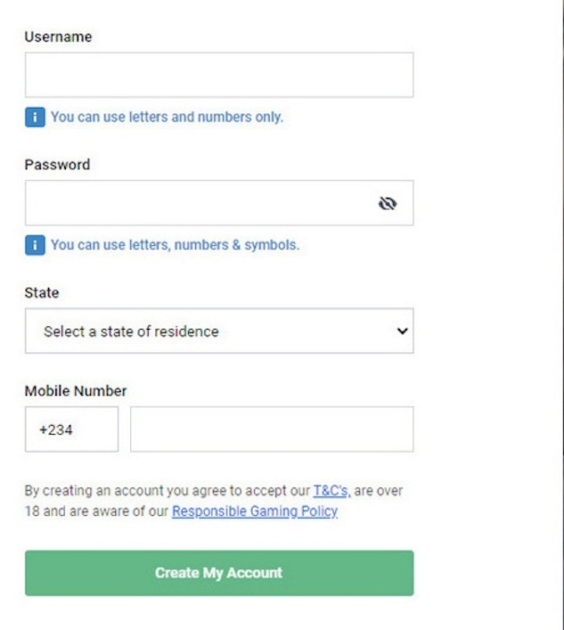 Bet9ja Registration Form 2