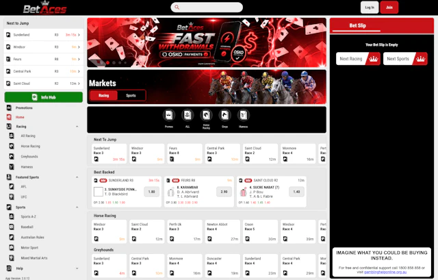 Bet Aces Australia Homepage Screenshot