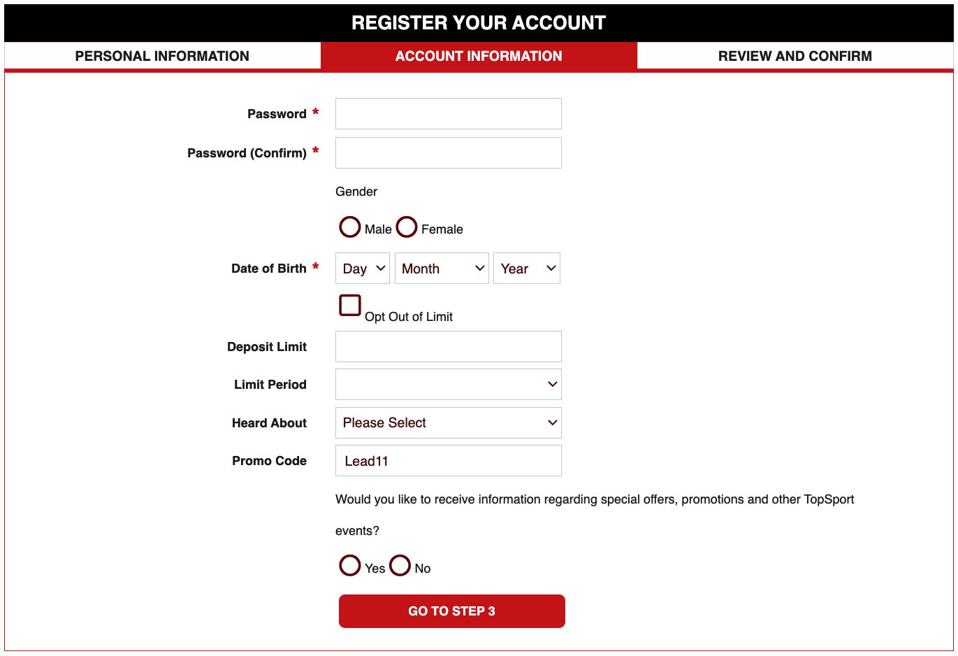 Bet Dogs Australia Sign Up Step 2