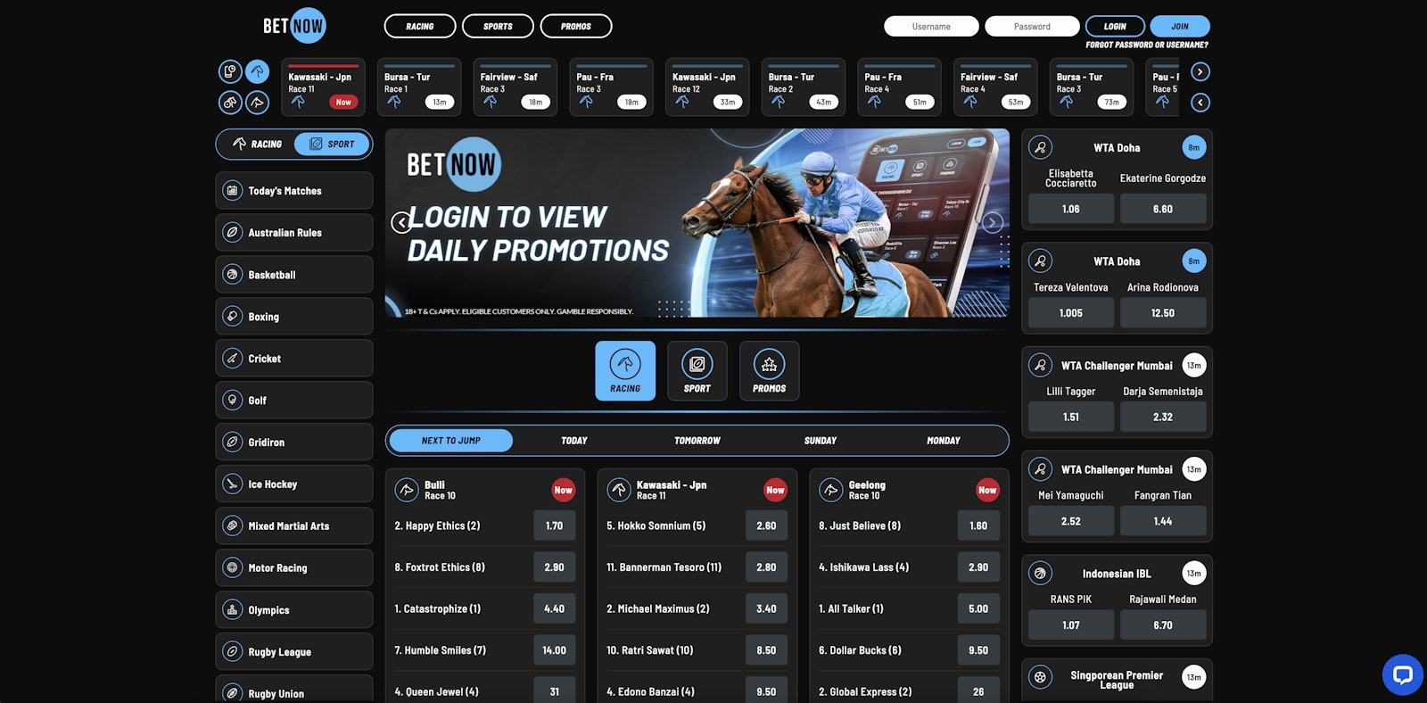 Bet Now Australia Homepage