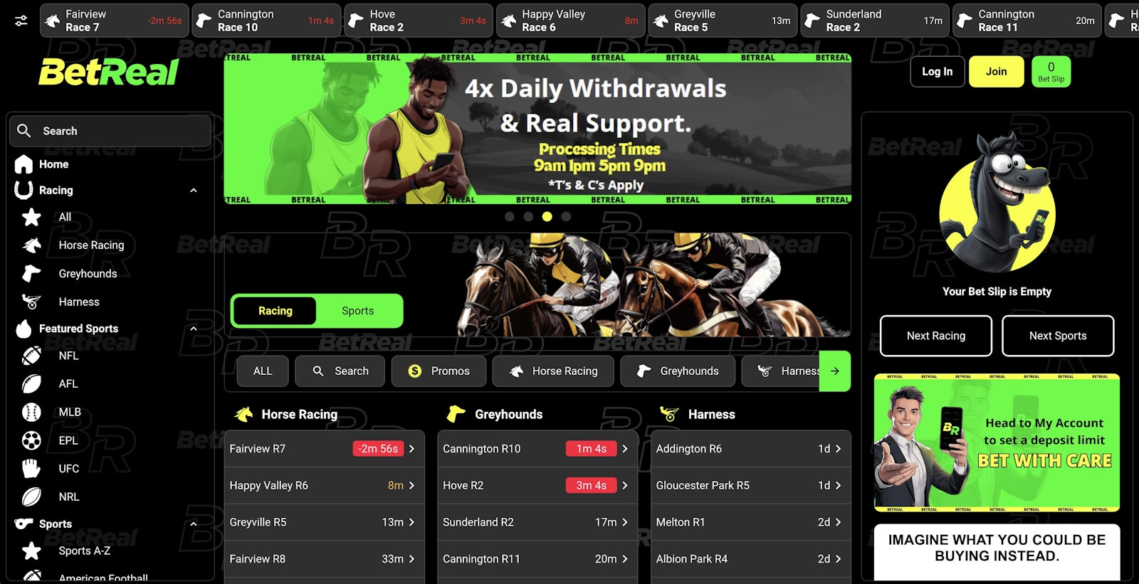 Bet Real Australia Homepage