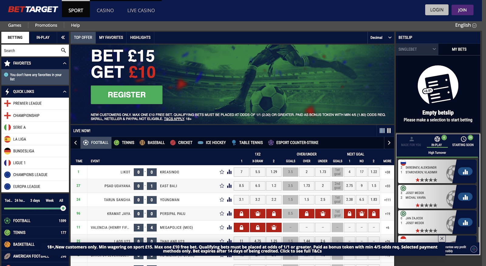 Bet Target Sports Home Page