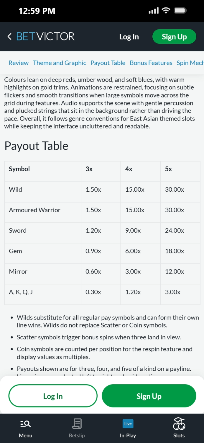 Bet Victor slot details