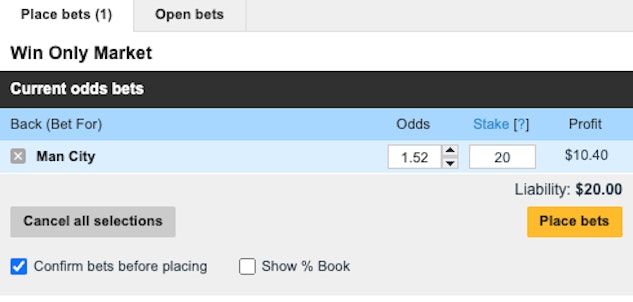 Betfair Australia Betslip