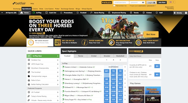 Betfair Sportsbook home