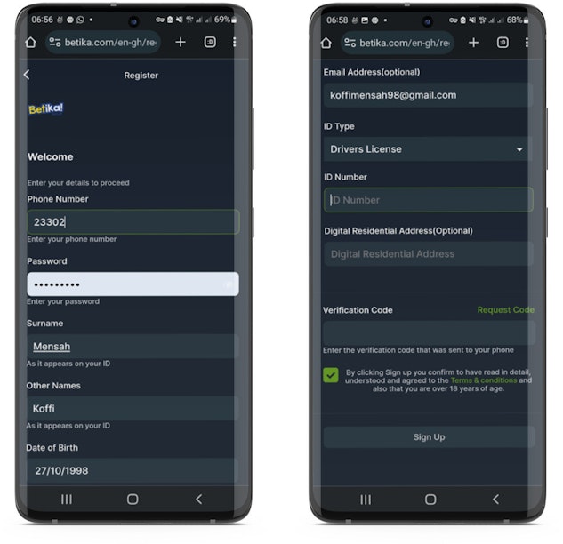 Betika Registration Form