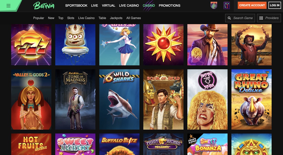Betinia Casino interface billede