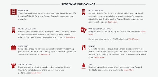 Caesars Rewards Credits Redeem