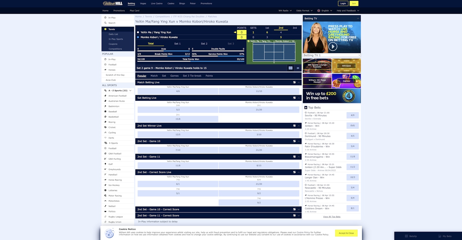 William Hill In Play CA