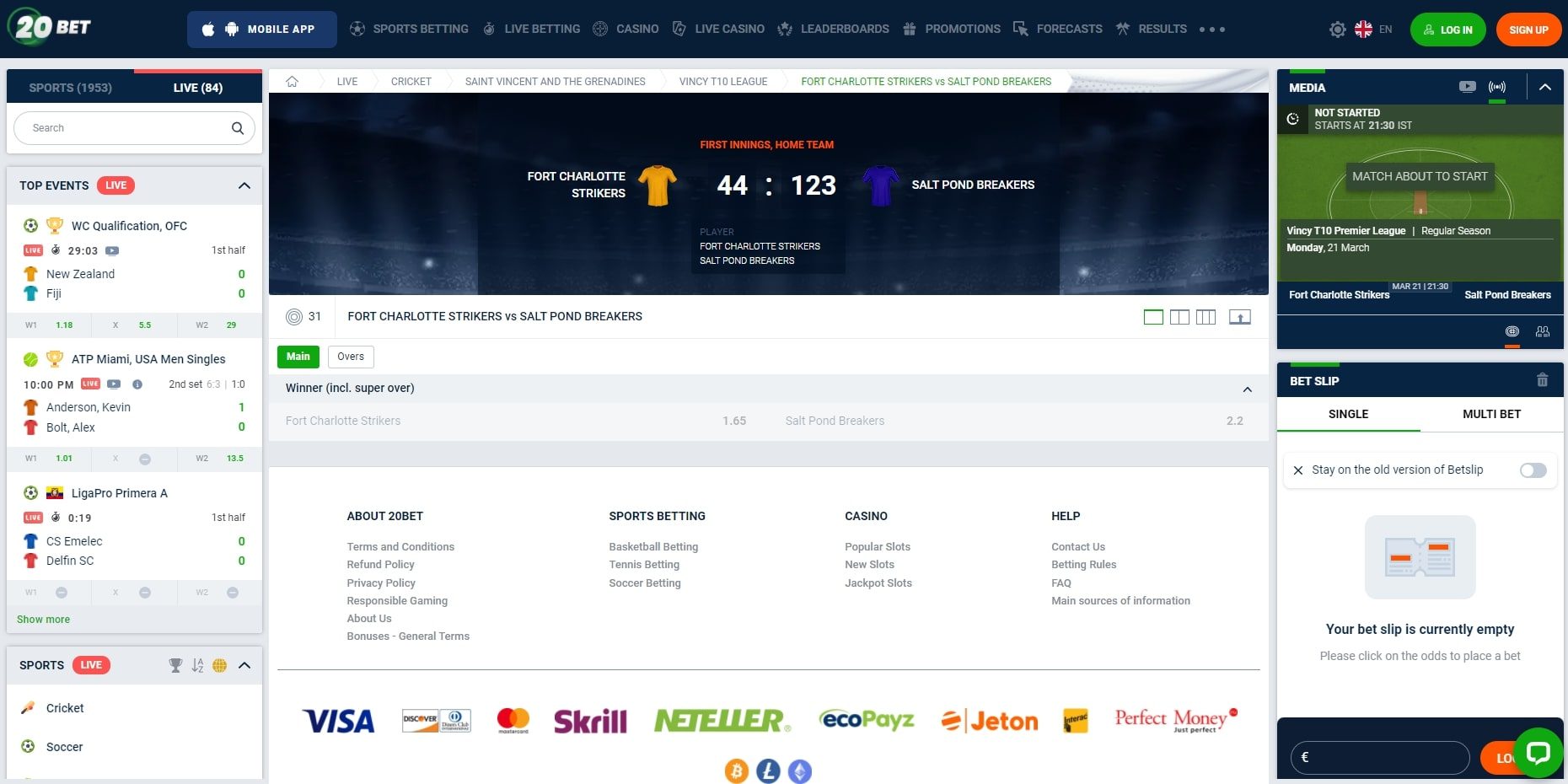 20 Bet live betting
