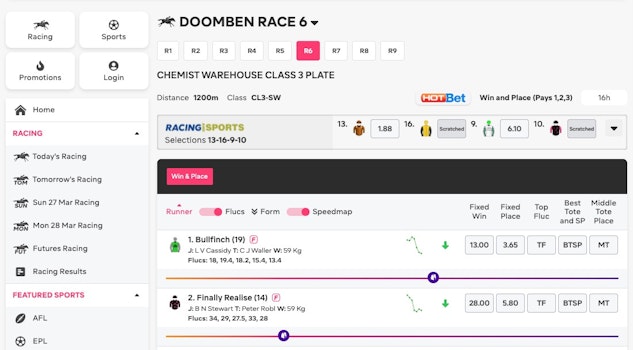 A Boom Bet racing market on a desktop computer