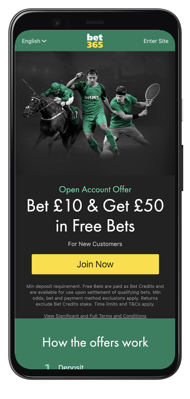 Bet365 Bet 10 Get 50 offer mobile