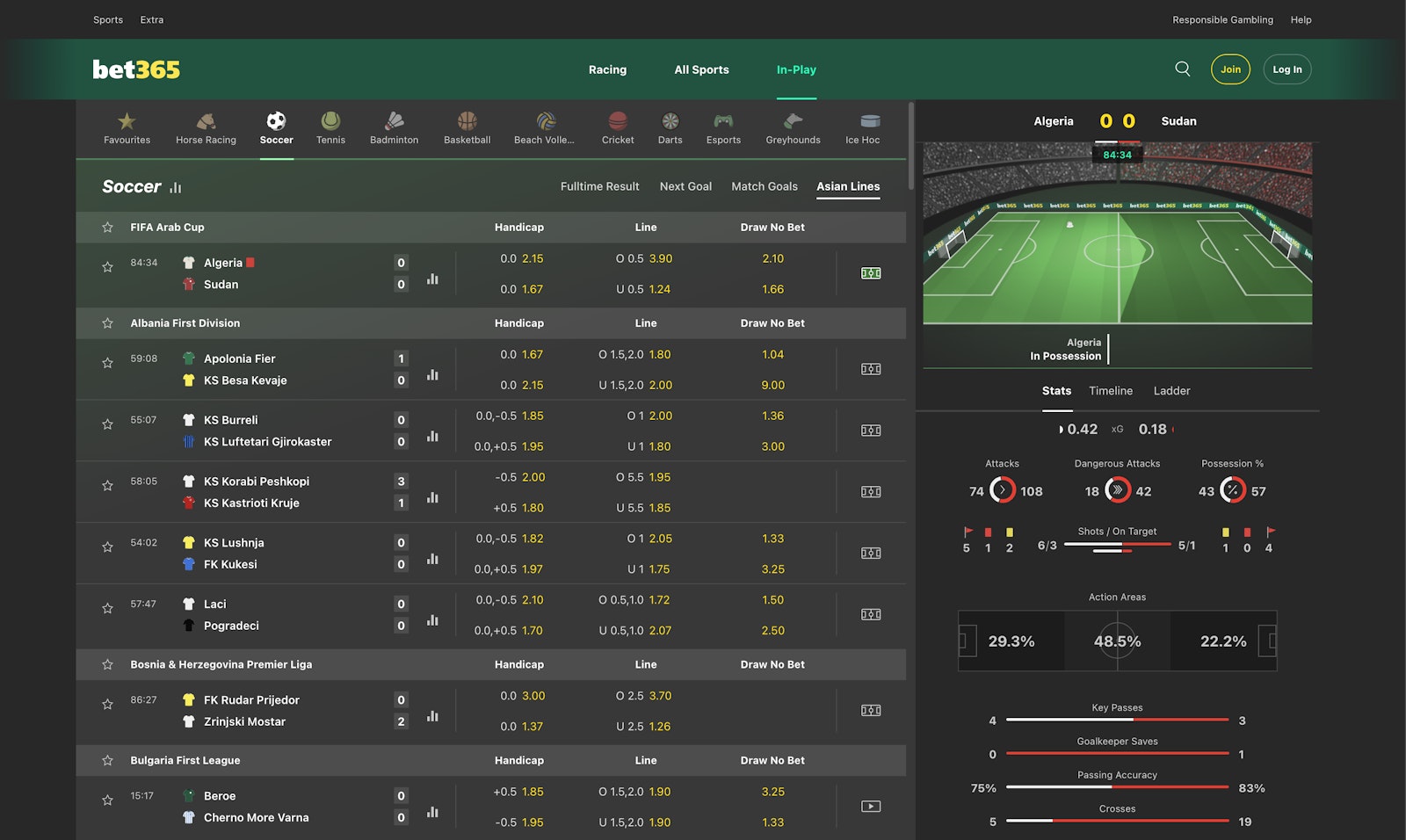 Bet365 Live Soccer 3 12 25