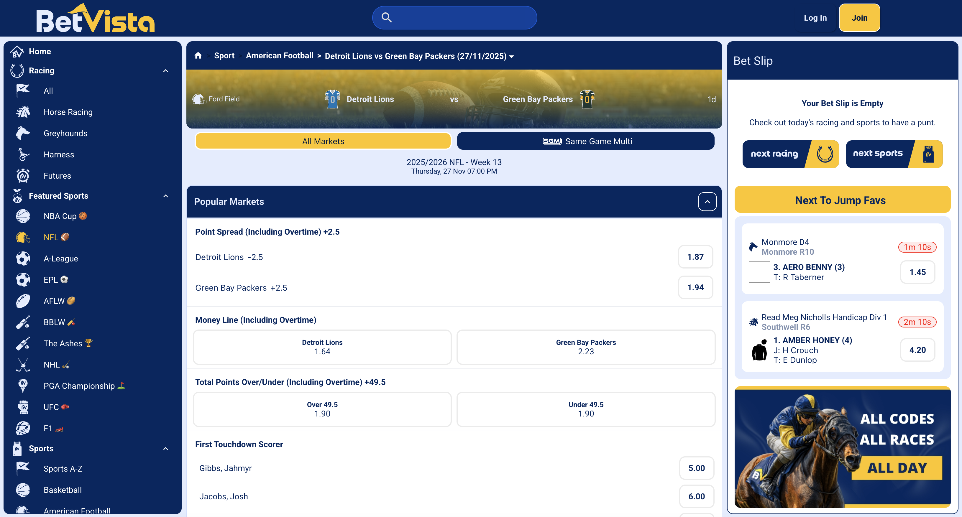 Bet Vista Australia Sports