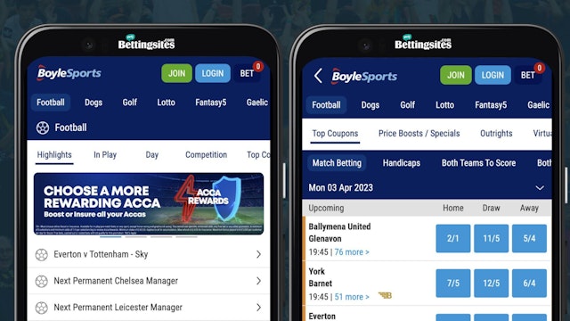 Boyle Sports football accumulator screenshots on android smartphones