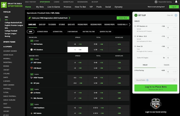 DK Sportsbook Desktop