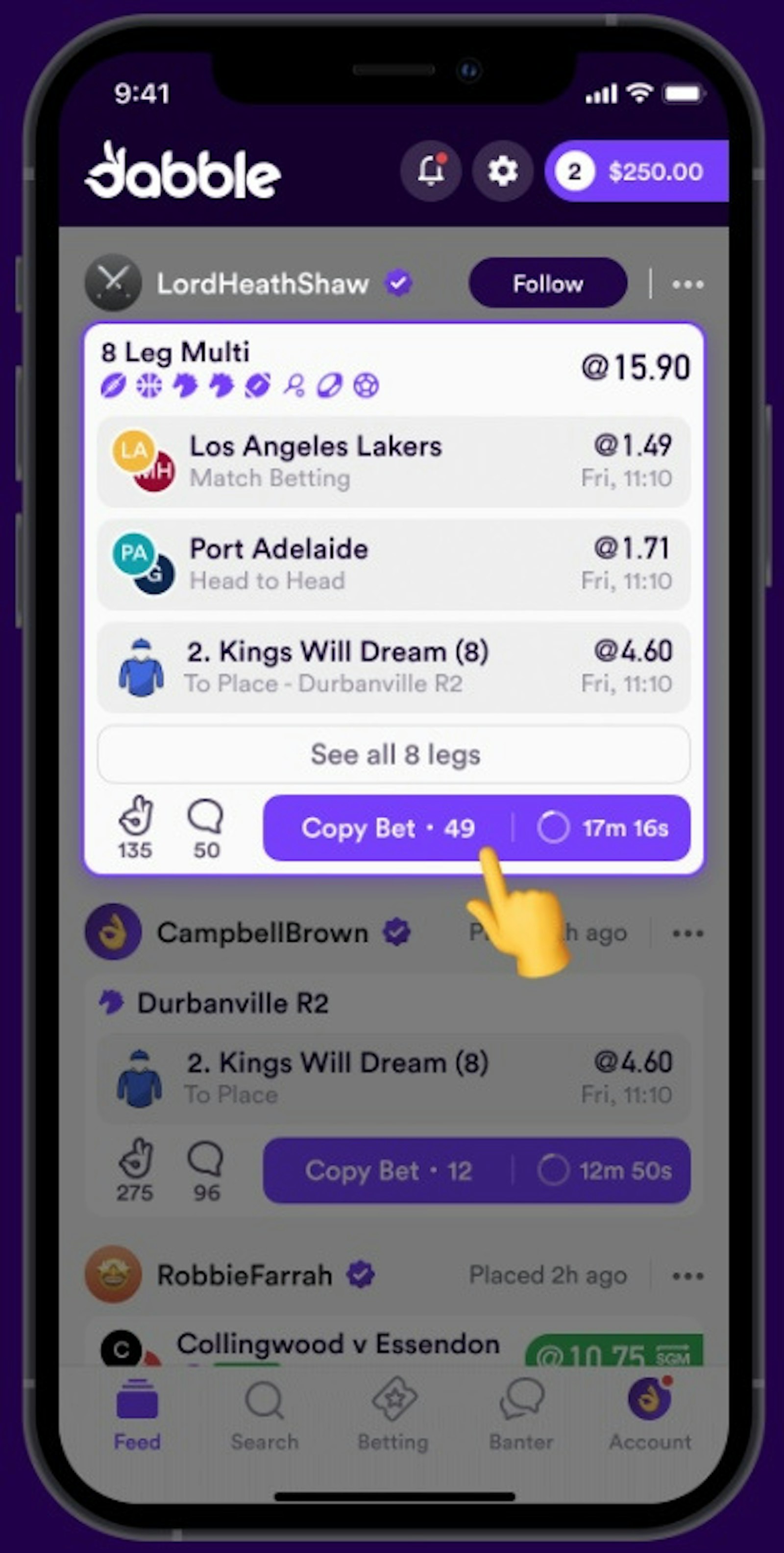 Dabble Australia Copying Bets