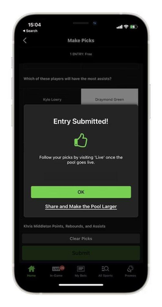 Draftkings Pools Confirmation