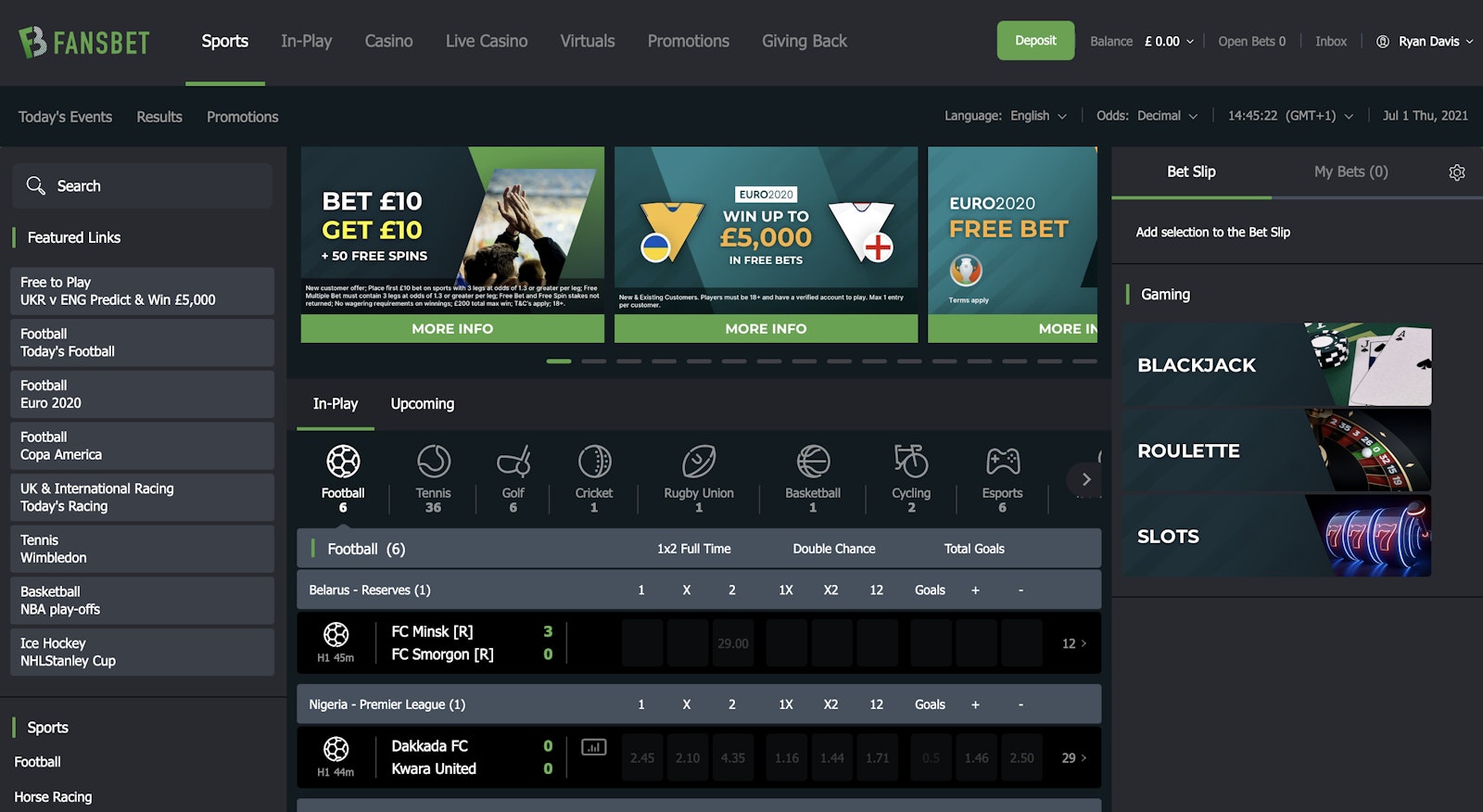 Fansbet Sports home page