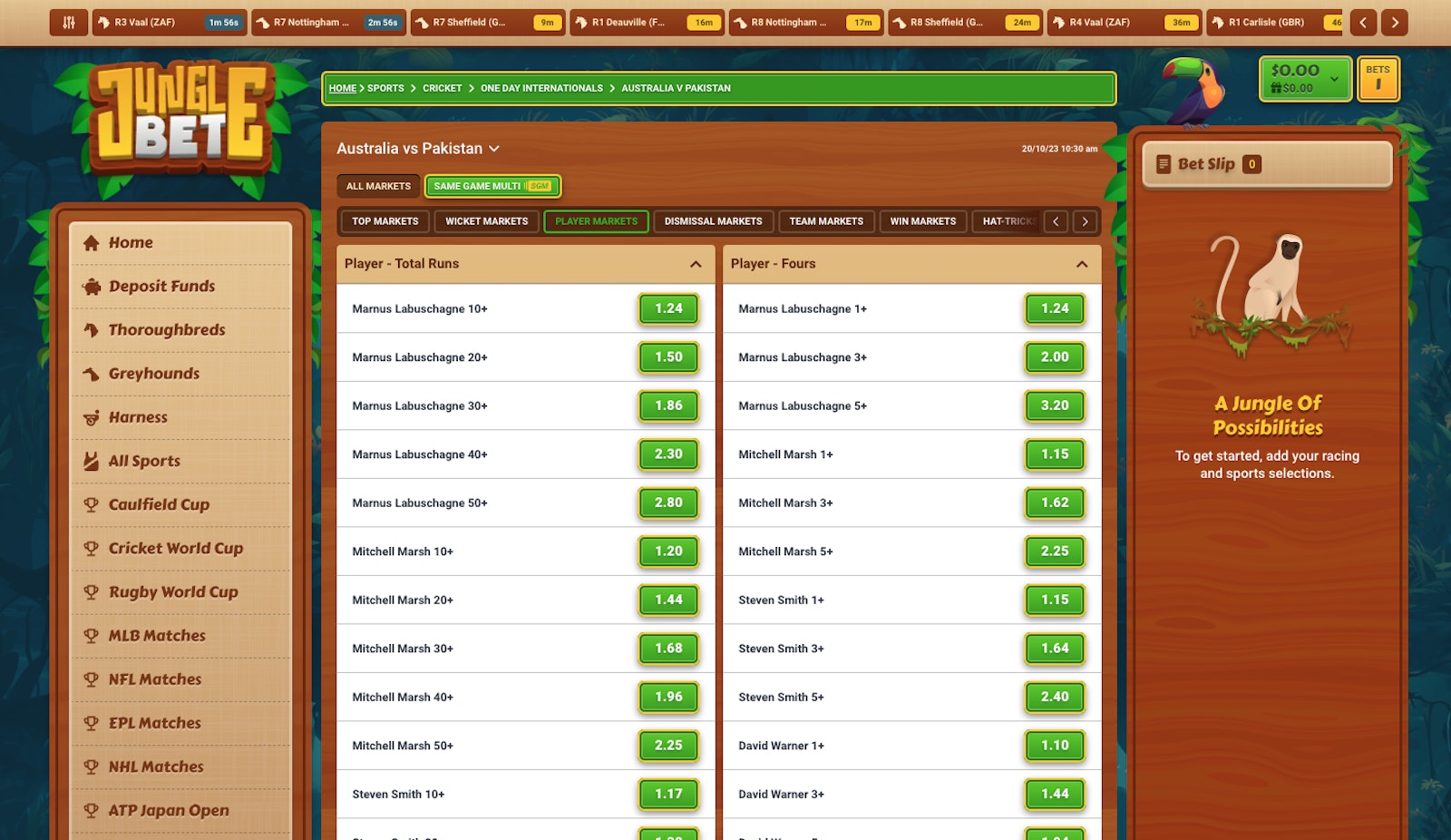 Jungle Bet Cricket Markets