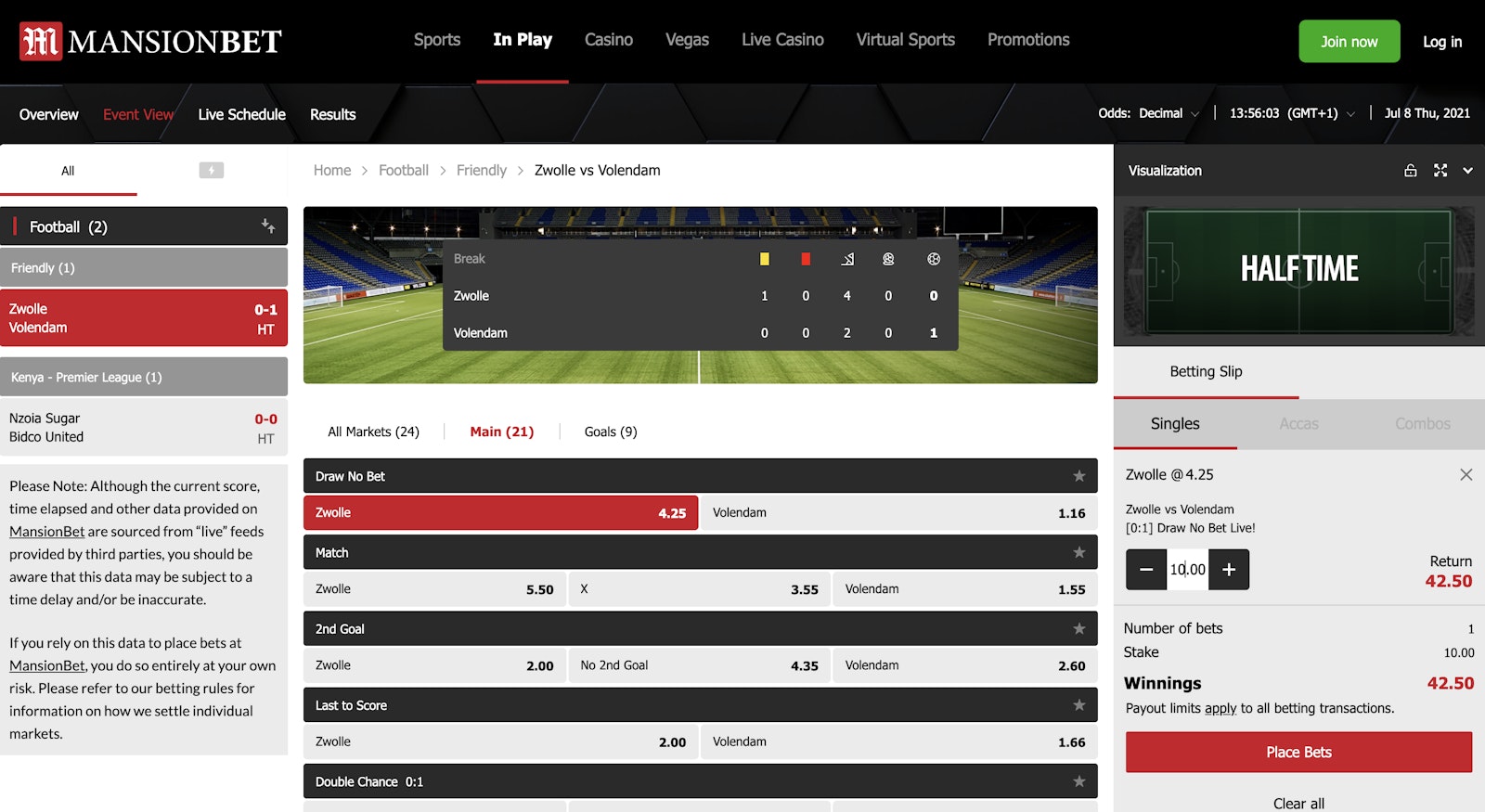 Mansion Bet In Play Football