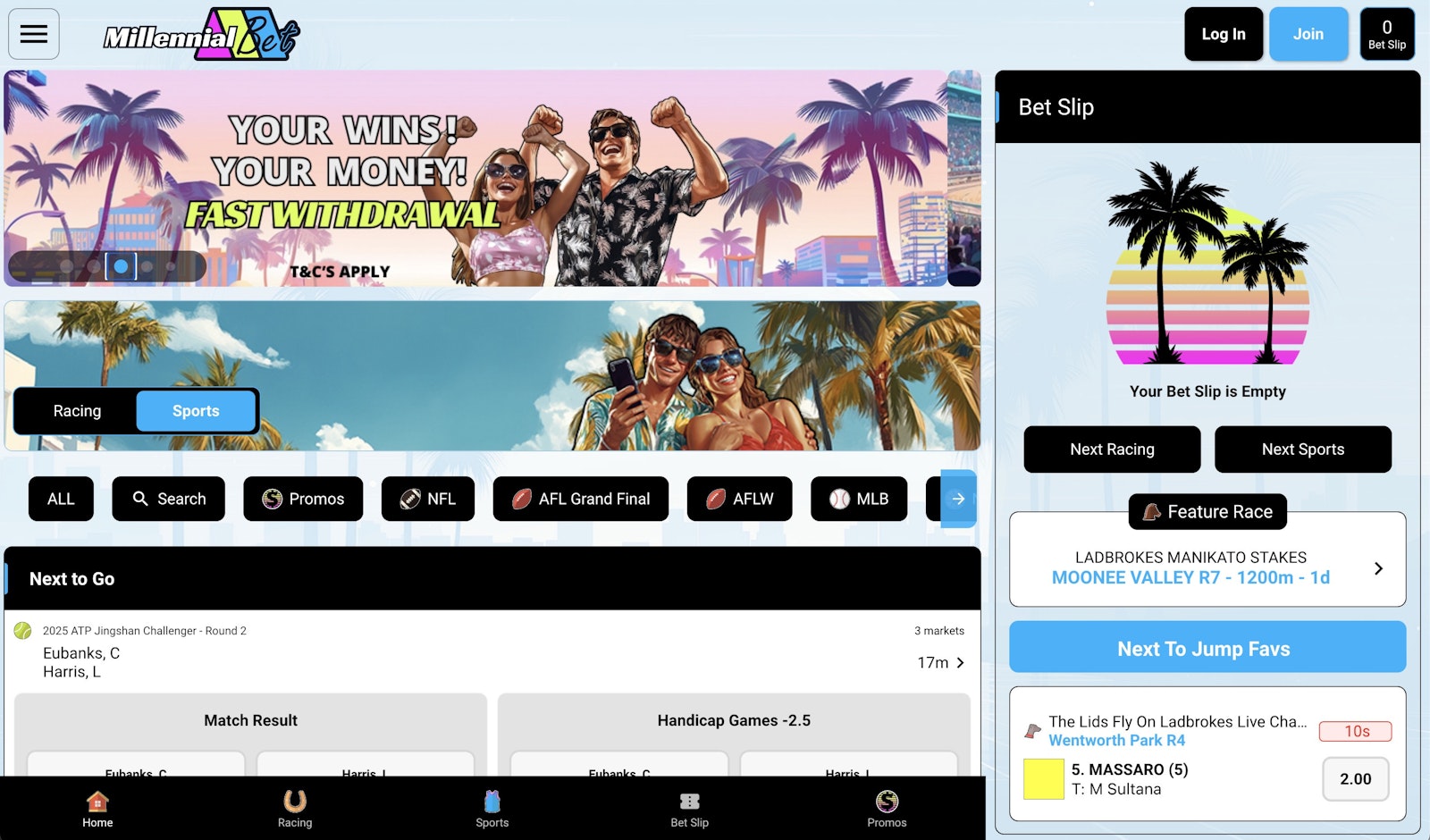 Millennial Bet Australia Homepage