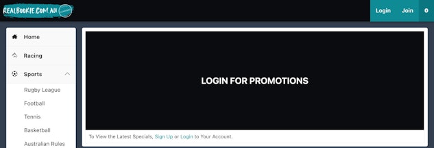 Real Bookie sign up bonus message to players who are not logged into their account