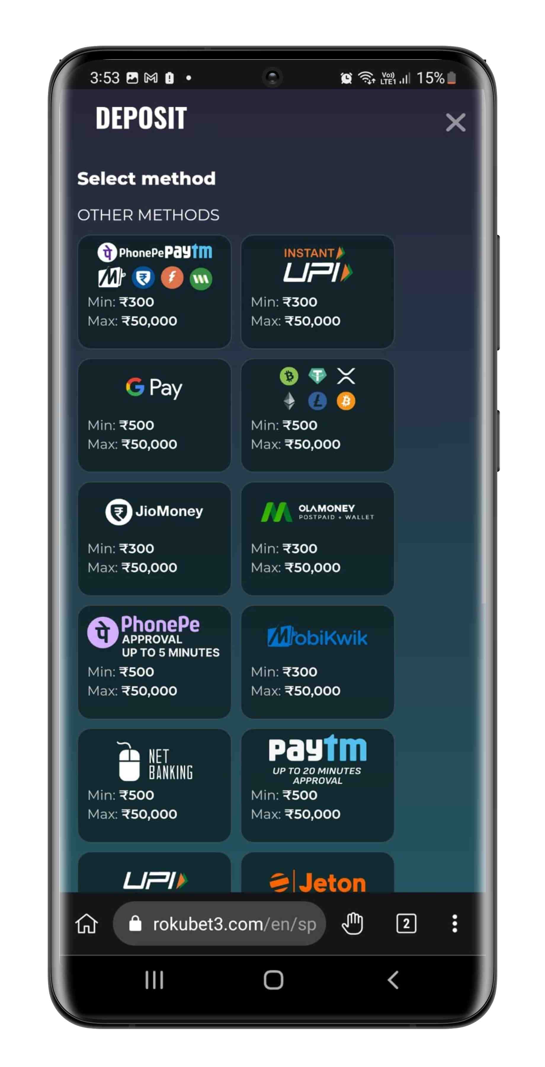 Rokubet Deposit Methods