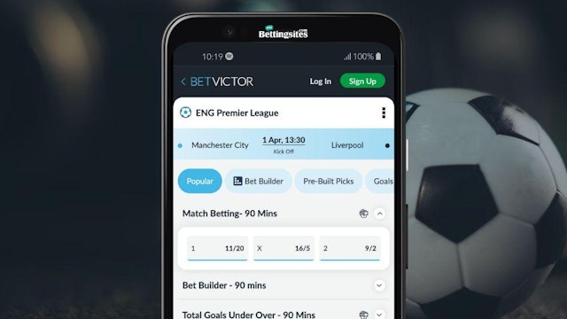 Screenshot of betvictor app showing football markets with cash out available