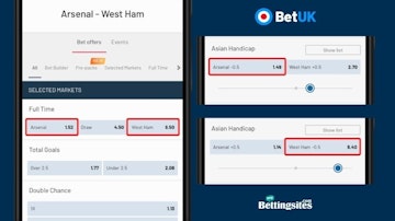 Screenshots showing different prices on asian handicap line and equivalent markets on Bet UK