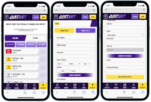 Signing up with Just Bet step 2
