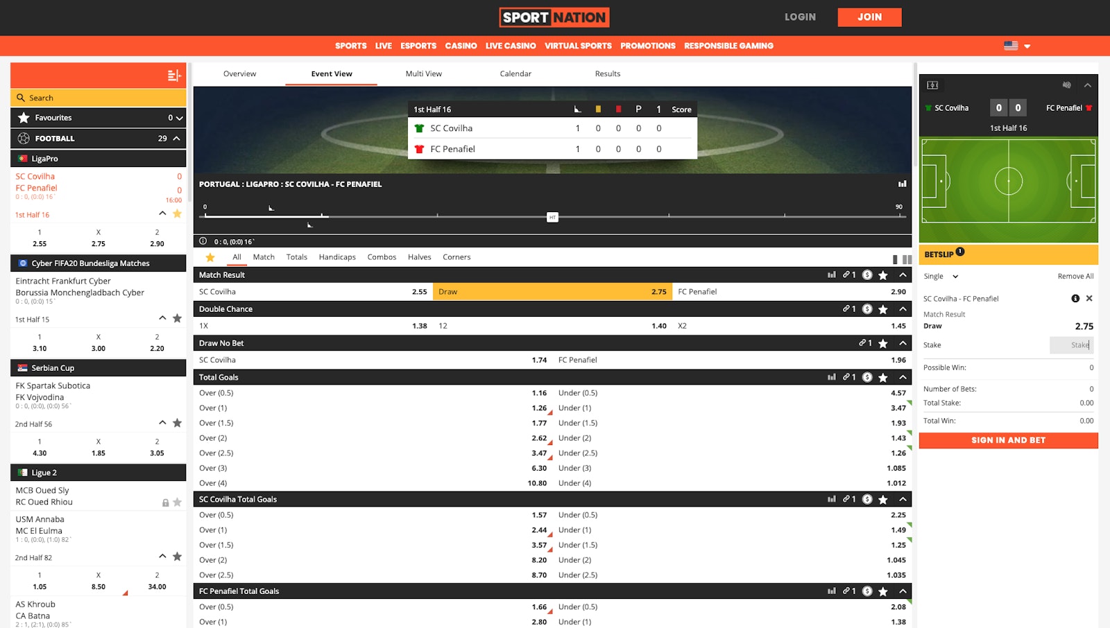 Sport Nation live betting Canada