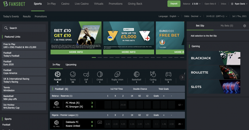 Fansbet Sports Home Page Screenshot