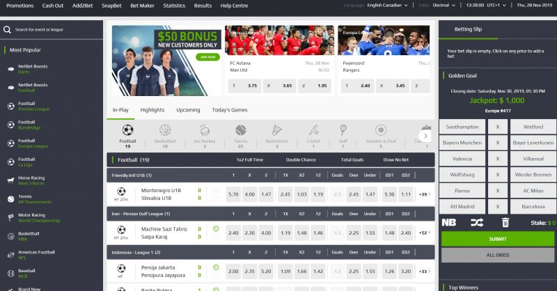 Interfaccia Netbet per scommesse e casino