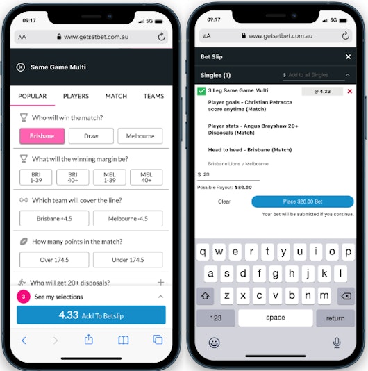Get set bet placing a same game multi step 3 screenshot