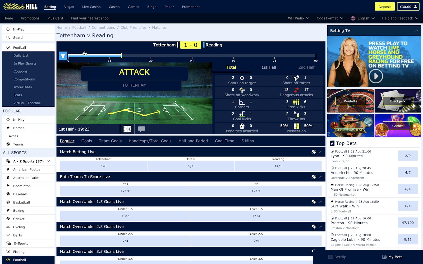 William hill live betting